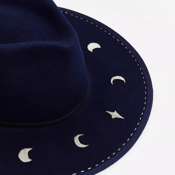 DIANA DAWN Free People Celestial Moon Phase Embroidered Wide Brim Fedora Hat OS main image 10
